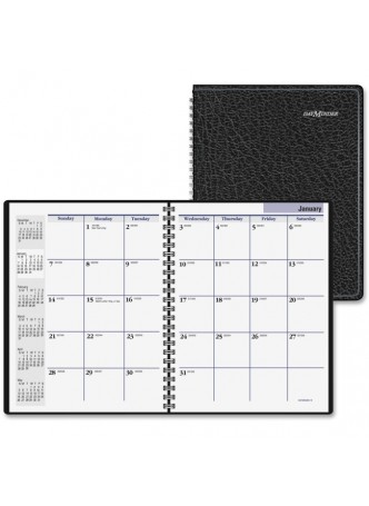 Julian - Monthly - 1 Year - January 2016 till December 2016 1 Month Double Page Layout - 6.88" x 8.75" - Wire Bound - Black - Leather - aagg4000